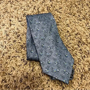 Lanvin Gray Patterned Silk Tie with Subtle Yellow Accents